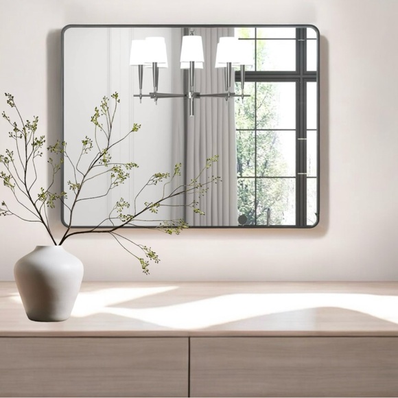 NEW West Elm XL Large Black Framed Metal Vanity Wall Hanging Mirror - 48 x 40